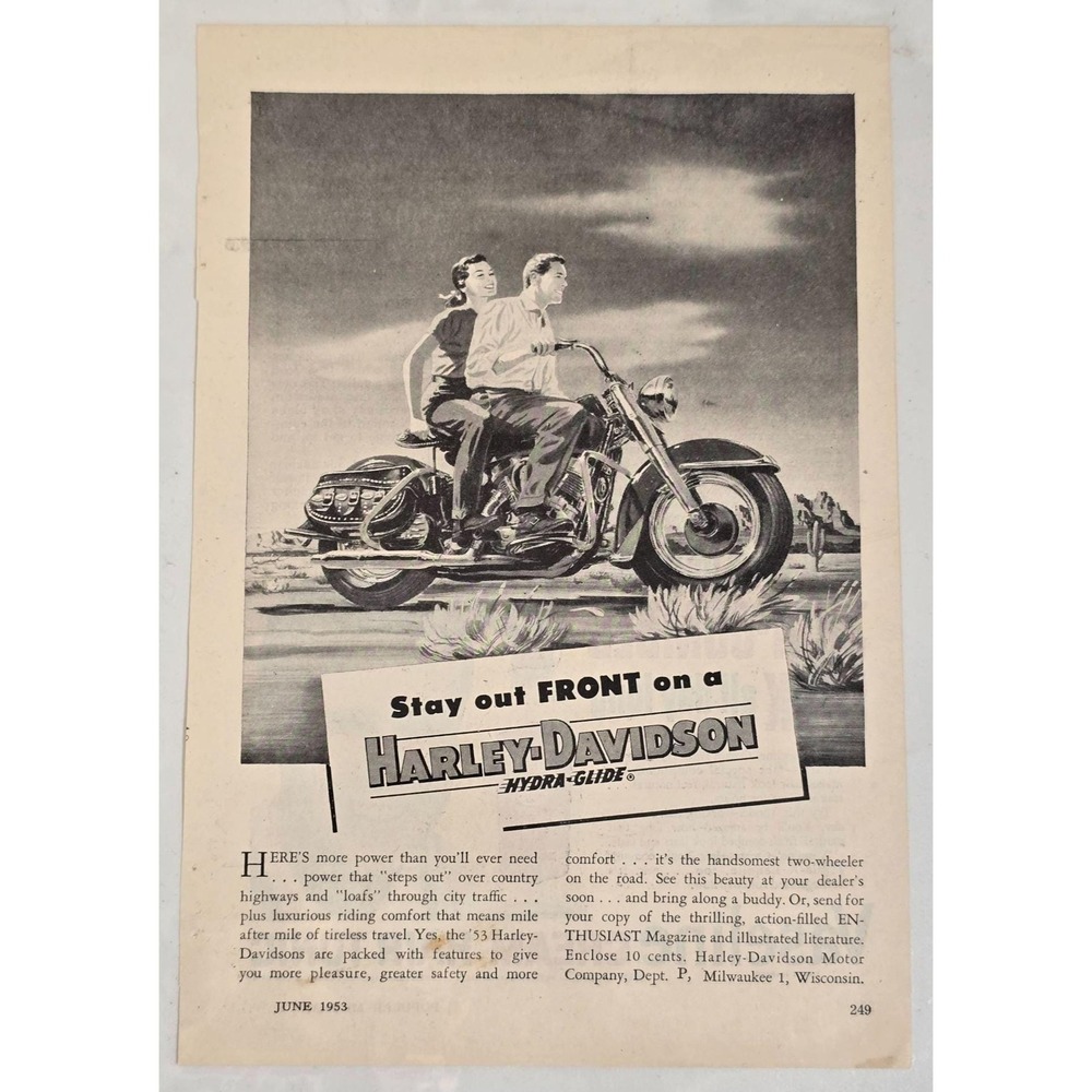 1950s Harley-Davidson Motorcycle Advertisement Vaseline Cream Hair Tonic Vtg Ads